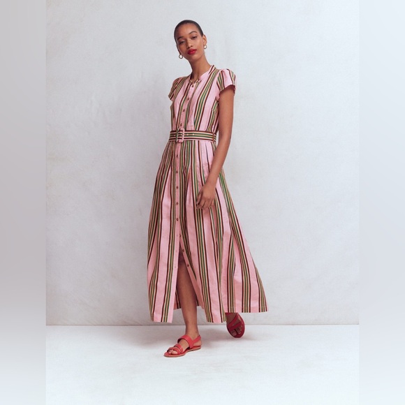 Boden Dresses & Skirts - NWT Boden Arabella Linen Blend Dress in Pink Rich Emerald Stripe